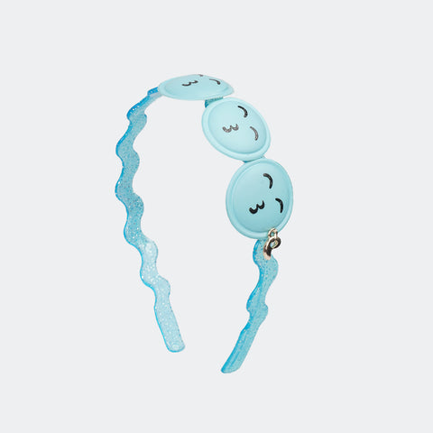Tiara Infantil em Acrílico Emojis e Glitter Azul.