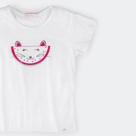 Camiseta T-Shirt Pampili Infantil Feminina Gato Melancia.