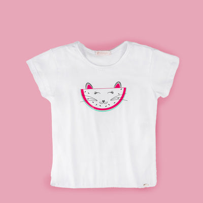 Camiseta T-Shirt Pampili Infantil Feminina Gato Melancia.