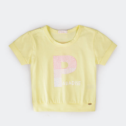 Camiseta T-Shirt Pampili Infantil Feminina Paradise Amarela.