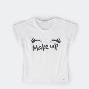 Camiseta T-Shirt Pampili Infantil Feminina Make Up Glitter Branca.