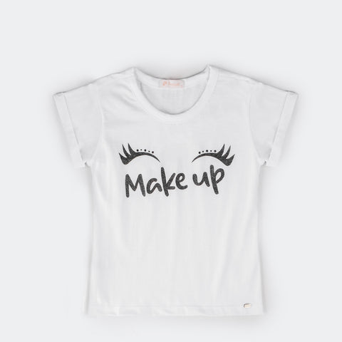 Camiseta T-Shirt Pampili Infantil Feminina Make Up Glitter Branca.