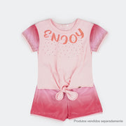 Camiseta T-Shirt Pampili Infantil Feminina Enjoy com Nó Rosa.