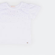 Camiseta Infantil Feminina Pampili Cetim com Pedras Strass Branca - foto da frente da camiseta 