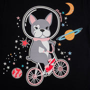 Pijama Bebê Alakazoo Brilha no Escuro Space Preto - estampa do cachorro no espaço