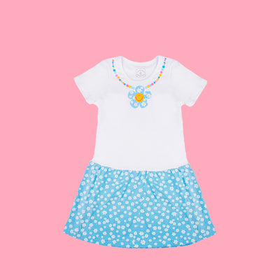 Camisola Kids Cara de Criança Brilha no Escuro Flores Branca e Azul - 8 Anos - frente da camisola infantil