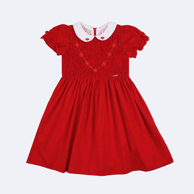 Vestido de Bebê Roana Natal com Lastex e Bordado Vermelho - 1 Ano - frente do vestido vermelho