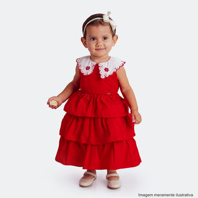 Vestido de Bebê Roana Regata Babados e Bordado Vermelho - vestido vermelho na menina