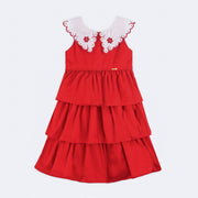 Vestido de Bebê Roana Regata Babados e Bordado Vermelho - 2 a 3 Anos - frente do vestido bebê