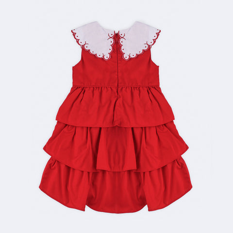 Vestido de Bebê Roana Regata Babados e Bordado Vermelho - 2 a 3 Anos - costas do vestido bebê