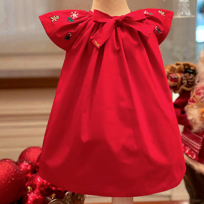 Vestido Recém Nascido Roana Natal Laço e Bordado Vermelho - frente do vestido bebê