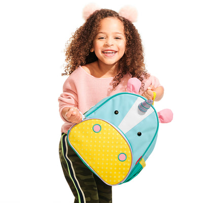 Mochila Infantil Skip Hop Zoo Unicórnio Amarela e Lilás - frente da mochila infantil feminina