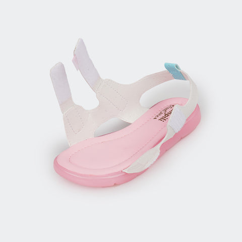 Sandália de Led Infantil Pampili Lulli Calce Fácil Listras Branca e Colorida - foto totalmente aberta