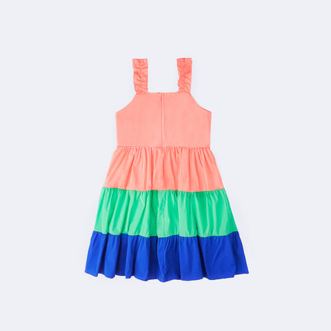 Vestido Infantil Bambollina Três Marias Color Block Colorido - costas do vestido infantil