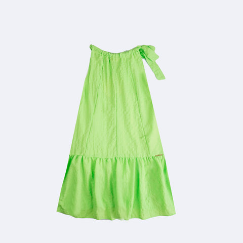 Vestido Pré-Adolescente Bambollina Franzido Verde - 8 a 12 Anos - frente do vestido 