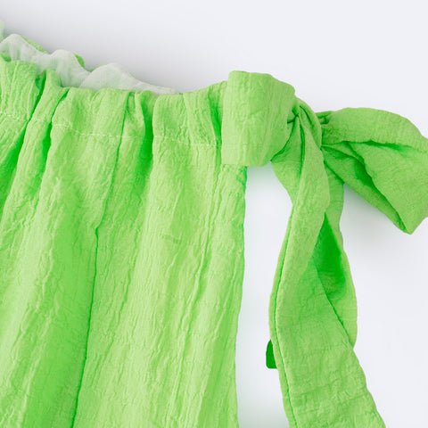 Vestido Pré-Adolescente Bambollina Franzido Verde - 8 a 12 Anos - laço no ombro