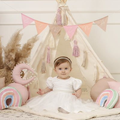 Vestido de Bebê Bambollina de Tule Poá e Pérola Branco - 0 a 12 Meses - vestido na menina