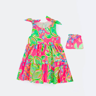 Vestido de Bebê Mon Sucré com Calcinha Tropical Colorido Neon - vestido e calcinha bebê