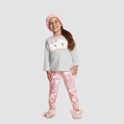 Pijama Infantil Alakazoo Brilha no Escuro Moletom Ovelha Rosa - pijama menina
