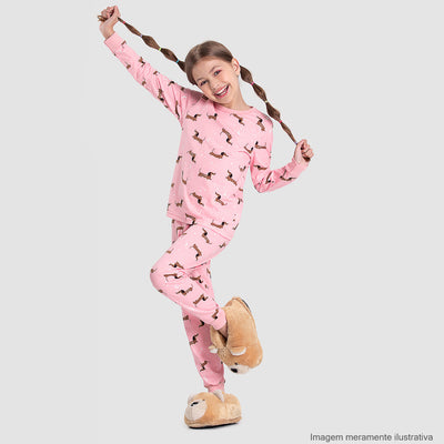 Pijama Infantil Alakazoo Manga Longa Zoo Cachorras Estrelas Rosa - pijama na menina