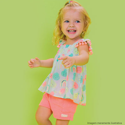 Conjunto de Bebê Kukiê Frutas Branco e Colorido Neon - conjunto infantil na menina