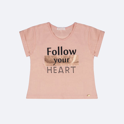 Camiseta Infantil Pampili Your Heart Metalizada Rosa Novo - frente da camiseta infantil