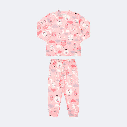 Pijama Infantil Alakazoo Manga Longa Ovelinha Rosa - frente pijama inverno