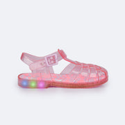 Sandália de Led Infantil Pampili Glee Valen Transparente e Glitter Rosa Lilás - lateral da sandália transparente