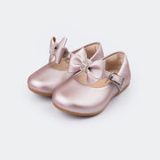 Sapato Infantil Mini Angel Laço e Strass Rose Metalizado.