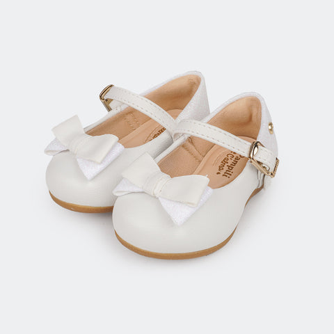 Sapato Infantil Pampili Angel com Laços e Glitter Branco.