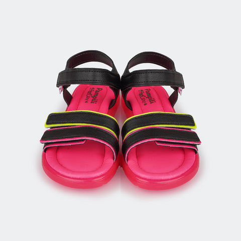 Sandália de Led Infantil Pampili Lulli Calce Fácil Preta e Pink  - foto da frente 