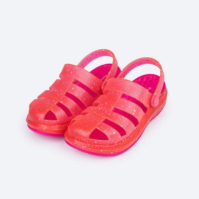 Sandália Crocker Infantil Pampili Glee Glitter Brocado Pink - frente da sandália com glitter