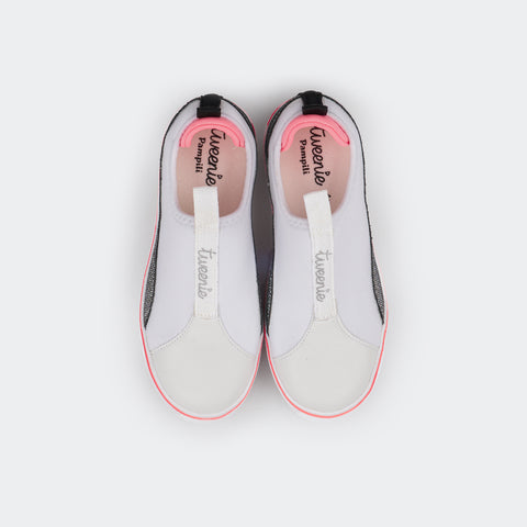 Tênis Feminino Tweenie #Fun Holográfico Branco e Rosa Neon.