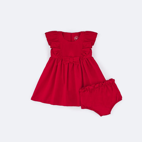 Vestido de Festa Bebê Mon Sucré com Calcinha Laço e Babados Vermelho - frente vestido e calcinha