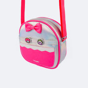 Bolsa Infantil Pampili Customizável Monstrinho Holográfica Prata e Pink - Vem com 4 Patches - bolsa com alça em gorgurão regulável