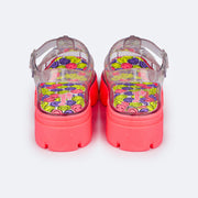Sandália Infantil Lyra Glee Tratorada Transparente Coral e Colorida - traseira da sandália de salto