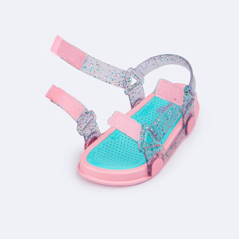 Sandália Papete Infantil Pampili Sun Glee Glitter Rosa e Azul - sandália fácil de calçar