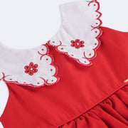 Vestido de Bebê Roana Regata Babados e Bordado Vermelho - gola do vestido
