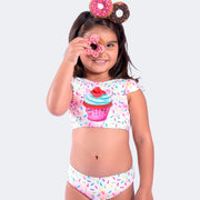 Biquíni Kids Top Cropped Viva Flor Cupcake Granulado Babado Colorido - Biquíni na Menina