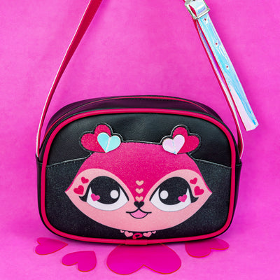 Bolsa Infantil Pampili Pamps com Glitter Preta e Pink - frente da bolsa preta