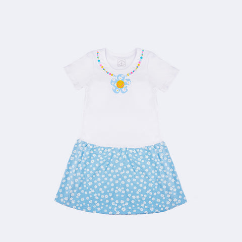 Camisola Pré-Adolescente Cara de Criança Brilha no Escuro Flores Branca e Azul - 10 a 14 Anos - frente da camisola