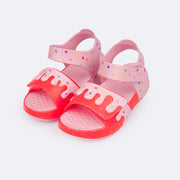 Sandália Papete Infantil Pampili Star Glee Doce Glitter Pink e Rosa - frente sandália infantil colorida