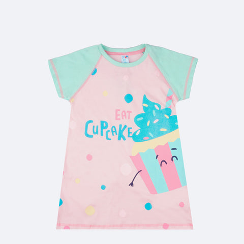 Camisola Infantil Tip Top Glitter Cupcake  Rosa - 4 a 10 Anos - frente do pijama camisola infantil