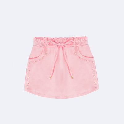 Short Saia Infantil Infanti Strass e Pérolas Rosa Claro - frente do short saia rosa