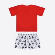 Pijama Infantil Cara de Criança Pinguim Branco e Vermelho  - costas pijama infantil curto