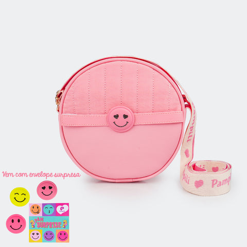 Bolsa Tiracolo Infantil Pam Surprise Emoji Rosa Chiclete - Ganhe Patch Surpresa.