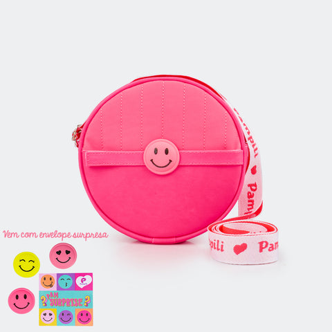 Bolsa Tiracolo Infantil Pam Surprise Emoji Neon Pink - Ganhe Patch Surpresa.