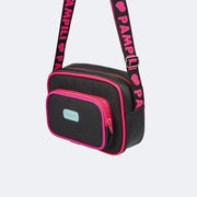 Bolsa Tiracolo Infantil Glitter Preta e Pink - bolsa com alça de gorgurão 