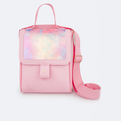 Bolsa Infantil Pampili Estampa Holográfica Rosada - frente da bolsa com estampa holográfica 