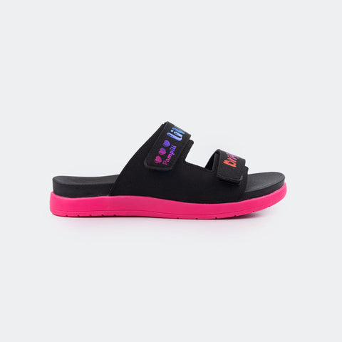 Sandália Chinelo Fly com Tiras em Velcro Preta e Pink - Ganhe uma Sacochila Exclusiva Pampili.
